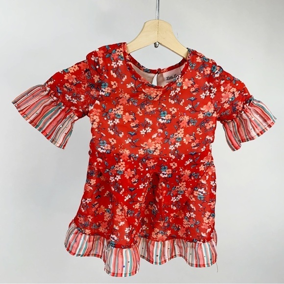 Little Lass Red Ruffle Floral Glitter Dress 5 - Picture 1 of 6